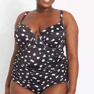Cacique Lane Bryant 42F Balconette Tankini Top Black White Dot NWT Plus Size